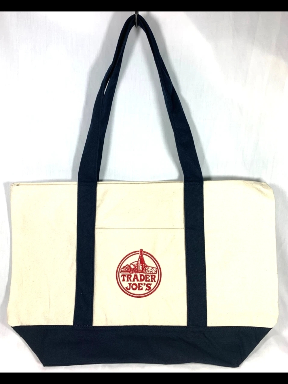 Trader Joe's Cream and Navy Canvas Tote - Large